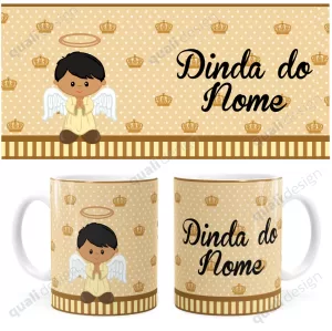 Arte Caneca Batizado Anjinho Dinda Marrom