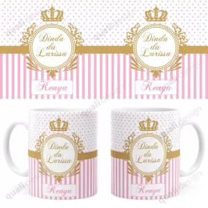 Arte Caneca Batizado Dinda Monograma Rosa