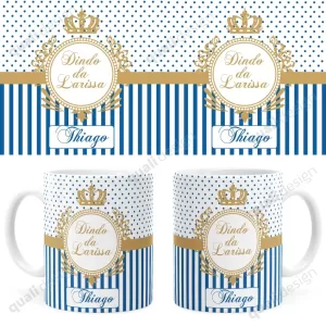 Arte Caneca Batizado Dinda Monograma Azul