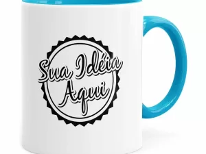 Caneca Personalizada Empresa V01 Alça E Interno Azul Claro